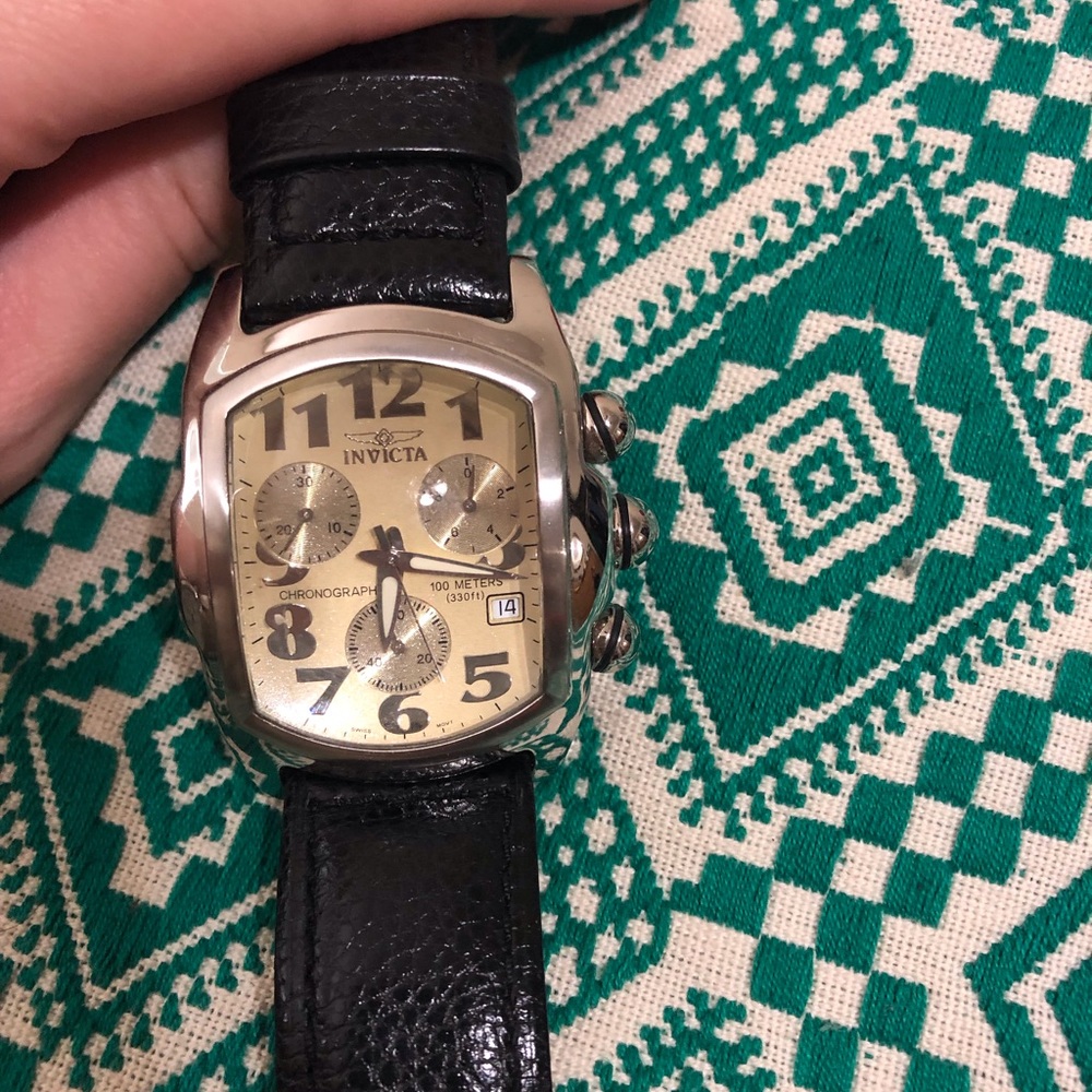 Invicta Chronograph Watch with Black Leather Band